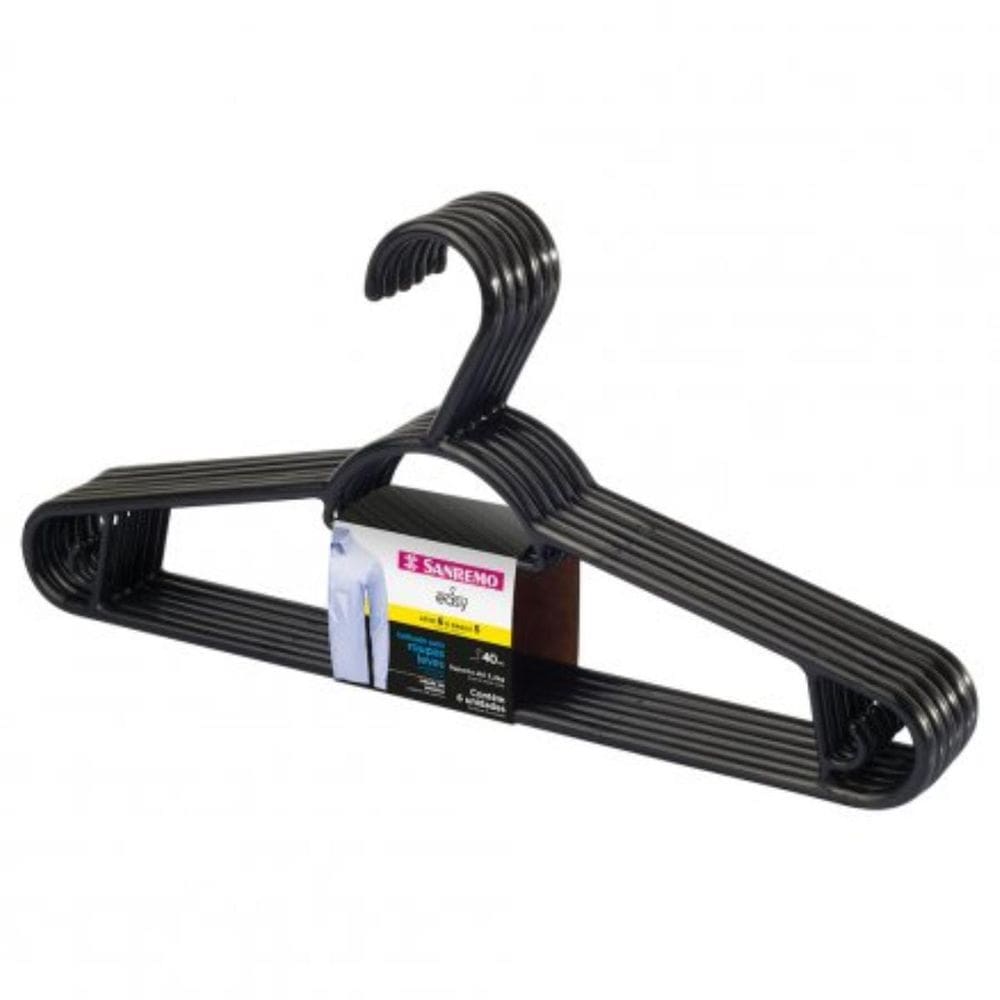 Conjunto Cabides Pendura Mais Preto 40 Cm Com 6 Unidades