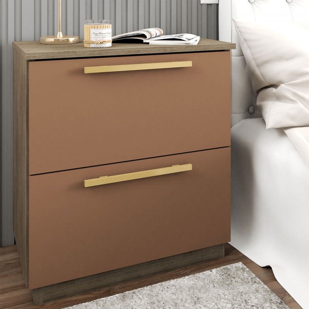 Mesa de Cabeceira Dubai 2 Gavetas Natural/Camarim-panorama Móveis