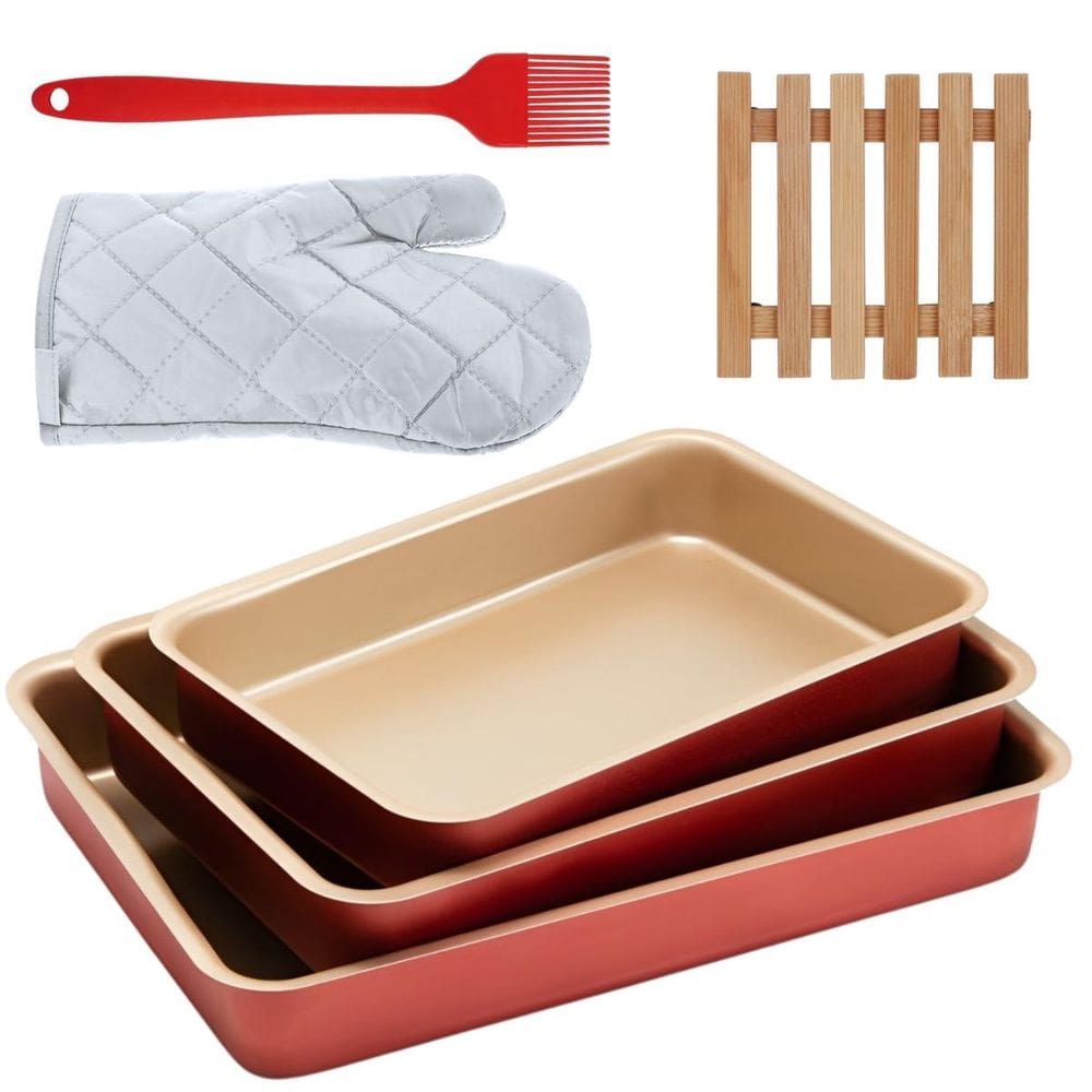 Jogo Assadeira Alta 03 Pçs + Luva + Pincel + Descanso Panela