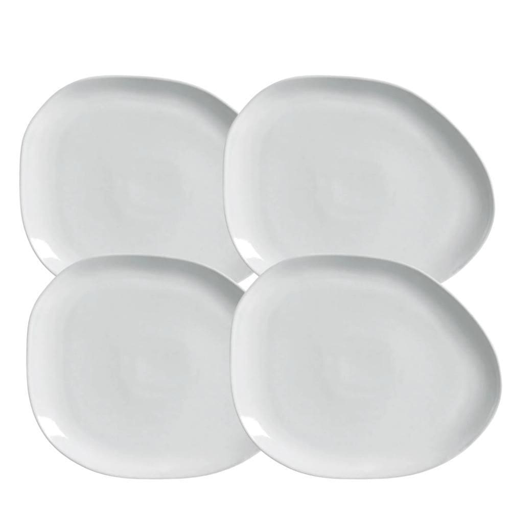 Jogo Pratos Sobremesa 22,5Cm 4 Peças Oval Orgânico New White