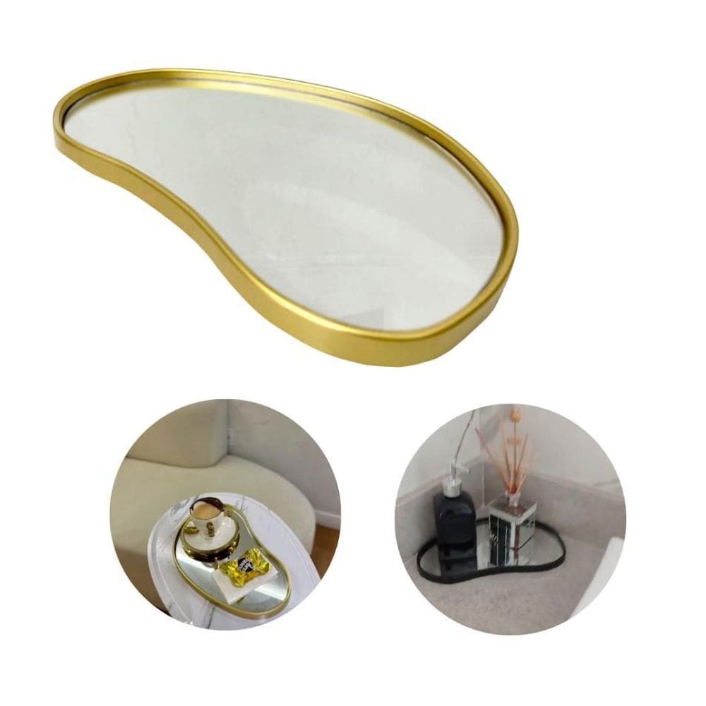 Bandeja Decorativa Dourada Espelhada Minimalista Banheiro
