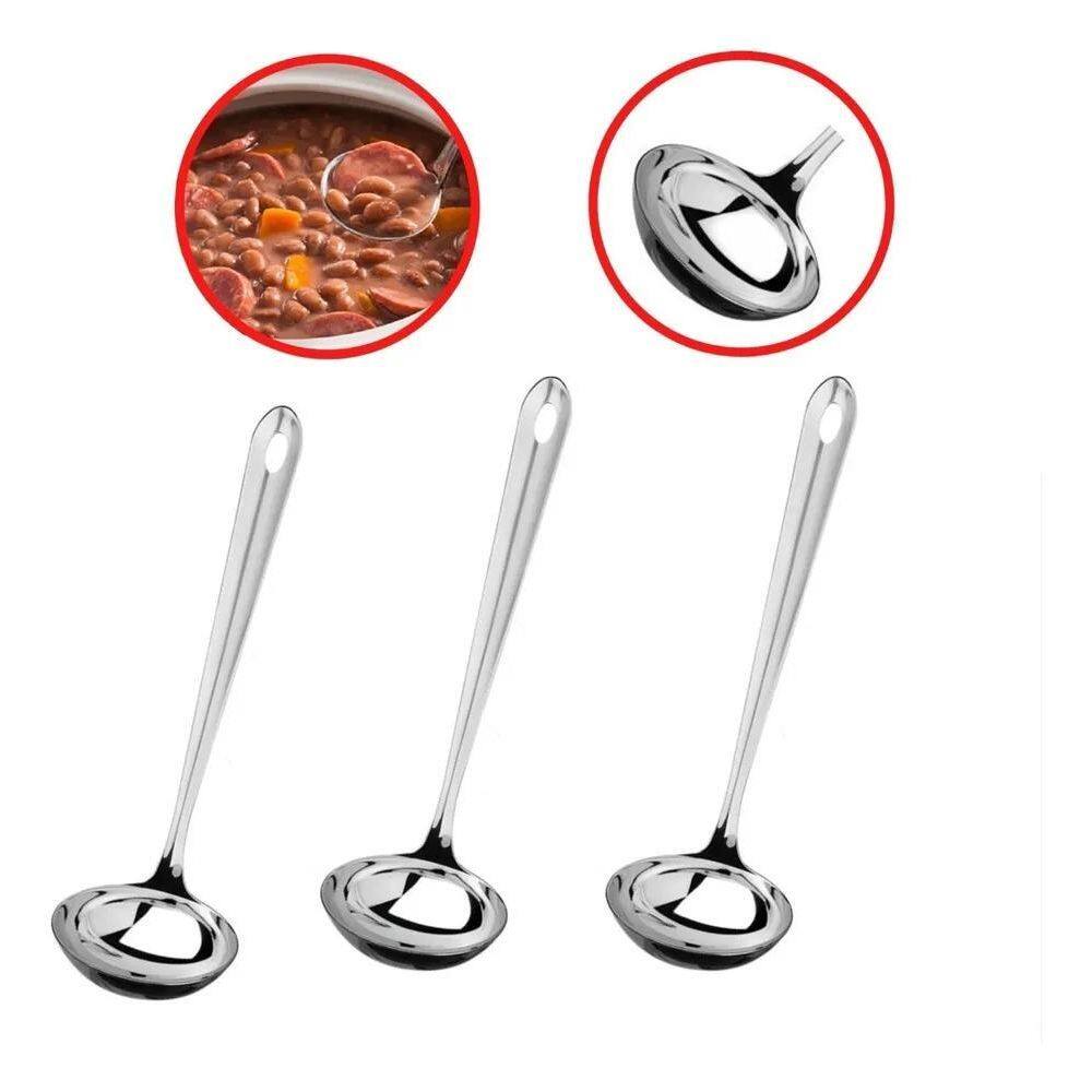 2X Kit 3 Concha Pequena Para Servir Molho Caldo Metal Inox