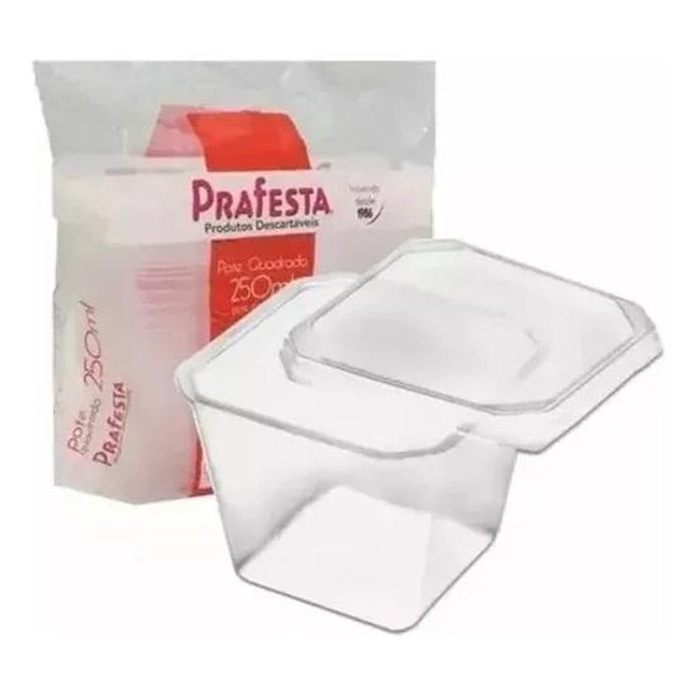 2X Pote Descartável Quadrado 250Ml Freezer/Micro 40Un Prafes