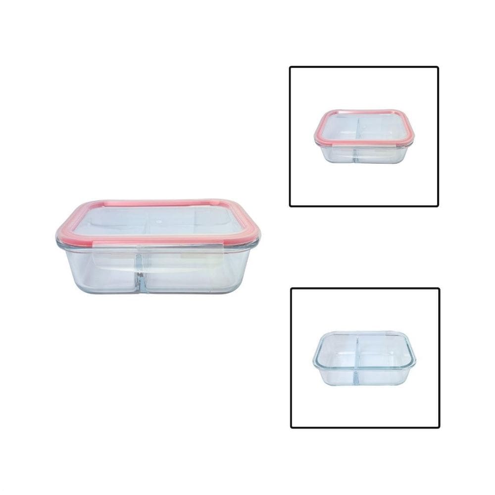 Pote Hermético Retangular 1L Vidro Com Divisória Tampa