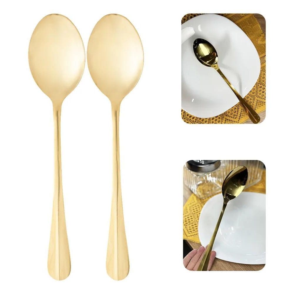 10X Kit 2 Colheres De Arroz Multiuso Dourada Grande 26Cm Ly