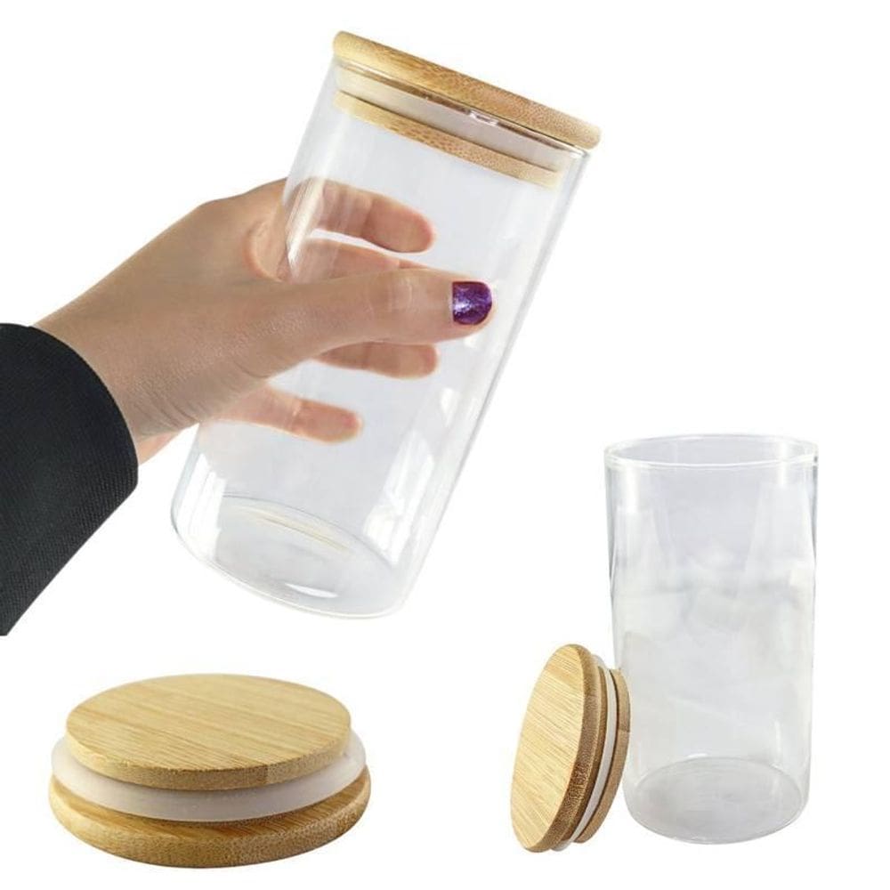 Pote De Vidro 1000Ml Vedação Hermética Com Tampa De Bambu