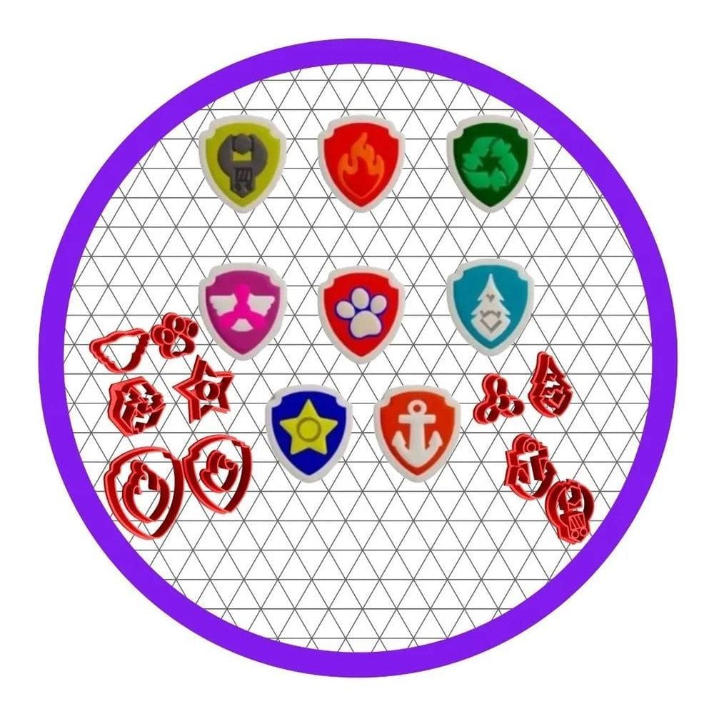 3X Kit 8 Cortadores Escudos Patrulha Canina Cupcake - 3 Cm