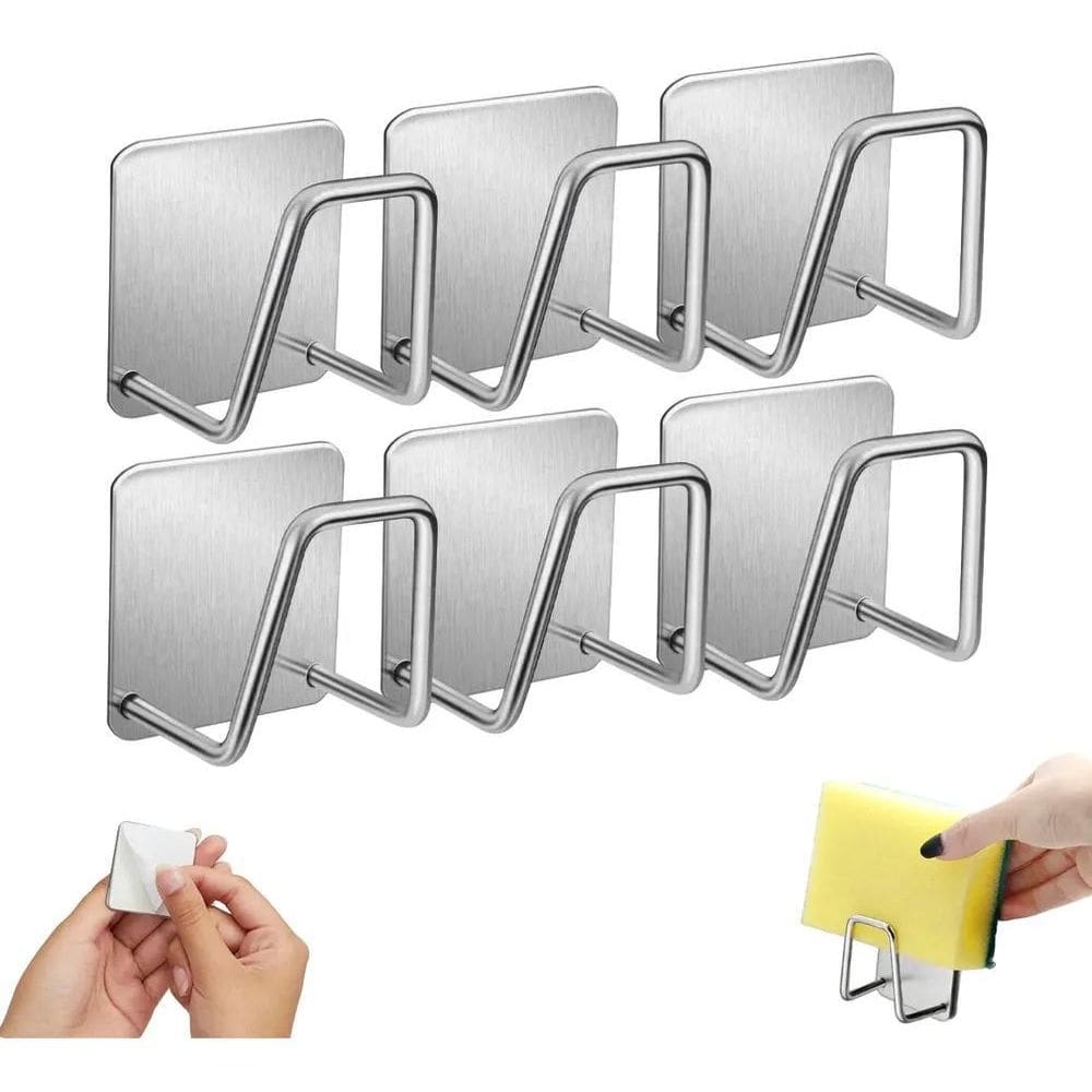 2X Kit 6 Suportes Ganchos Esponja Bucha Pia Aço Inox Cozinha