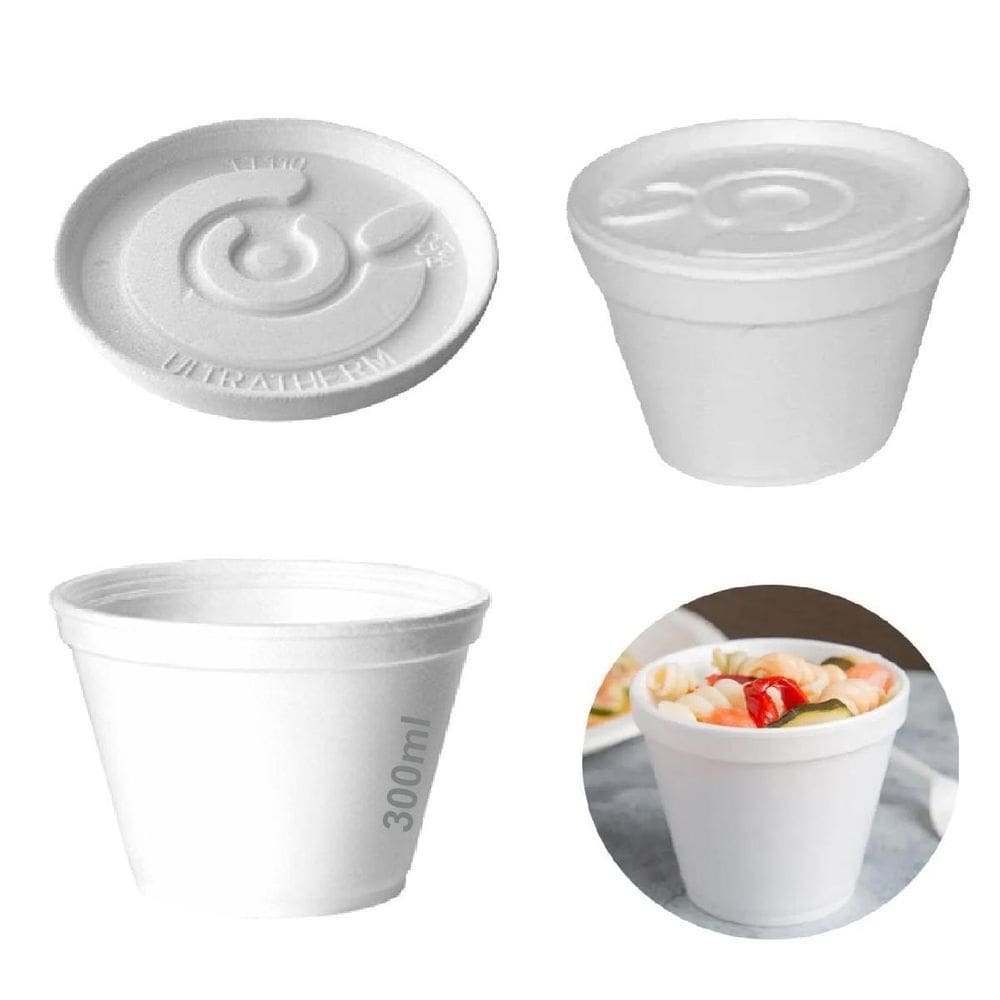 Pote Térmico Isopor 300Ml Descartável C/50 C/Tampa Sorvete