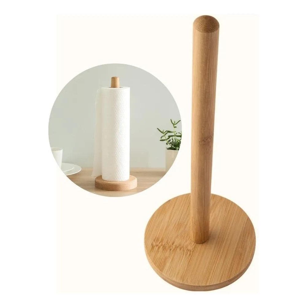 3X Porta Papel Toalha Bambu Cozinha Suporte Vertical Mesa