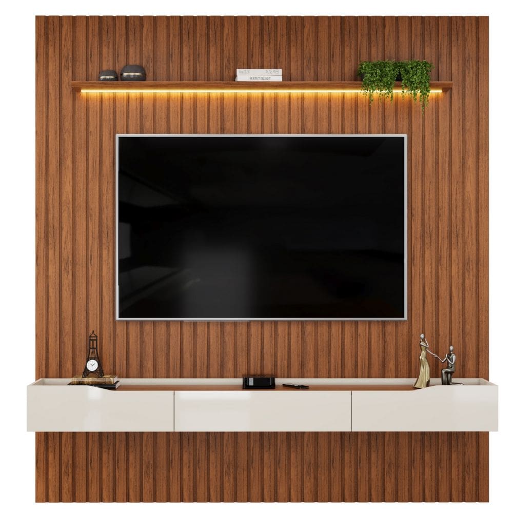 Painel Para TV Até 65 Polegadas 2,23m Ripado Autêntico Com Led Montreal Com Nicho Efraín