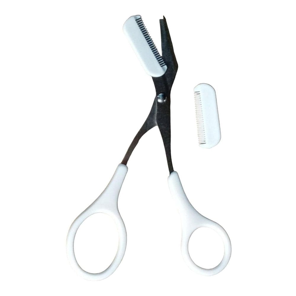 Conjunto Tesoura Com Pente Aparador De Sombrancelha Branca