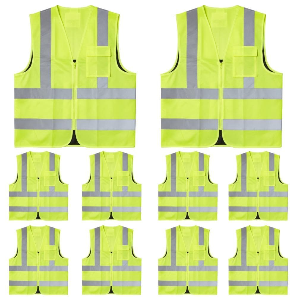 Kit 10 Colete Refletivo Fluorescente Com 1 Bolso e Zíper Blusão Liso Brascamp