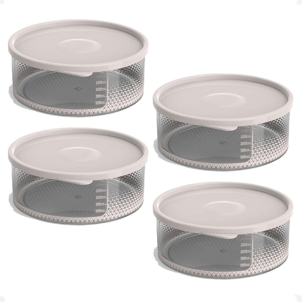 4 Pote Para Alimentos Transparente Redondo 370 Ml Com Tampa