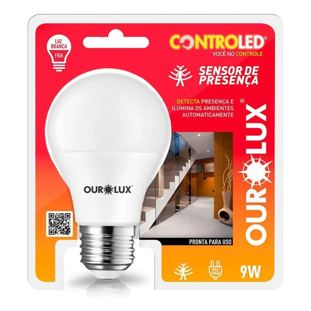 2X Lampada Controled 9W Sensor De Presença 6500K 760Lm Ourol