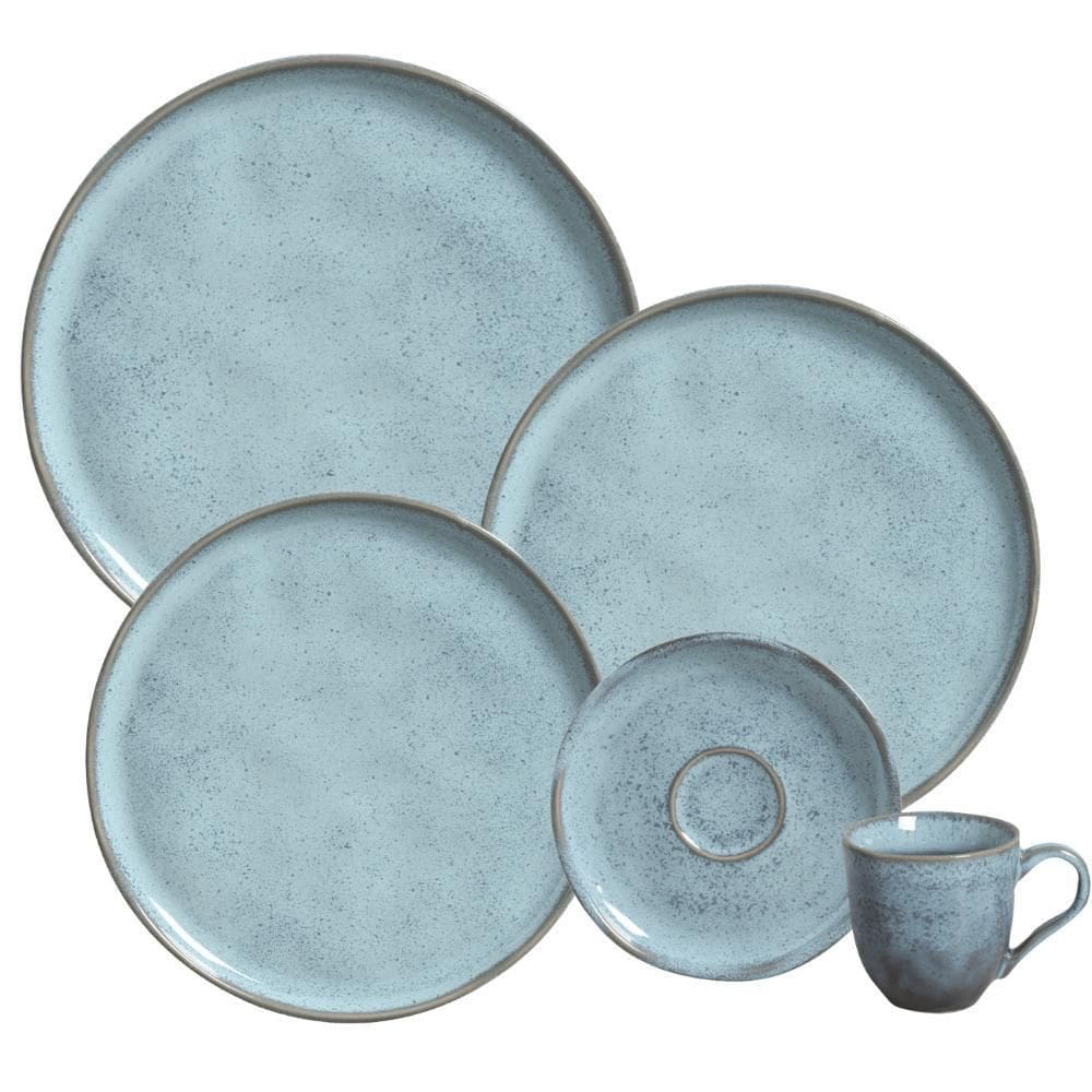 Aparelho Jogo Jantar Pratos 24 Pçs Bio Breeze Azul Cerâmica
