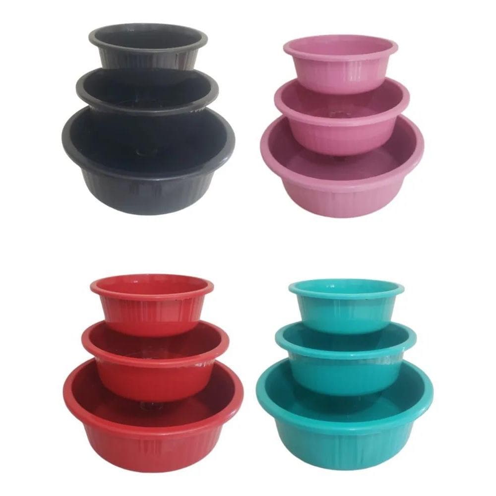 10X Jogo Bacias Caneladas Com 3 Peças Vasilhas Cozinha Plás