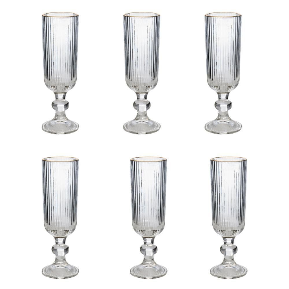 Jogo De Taça Canelada Lirio Clear Gold 150Ml 6 Peças