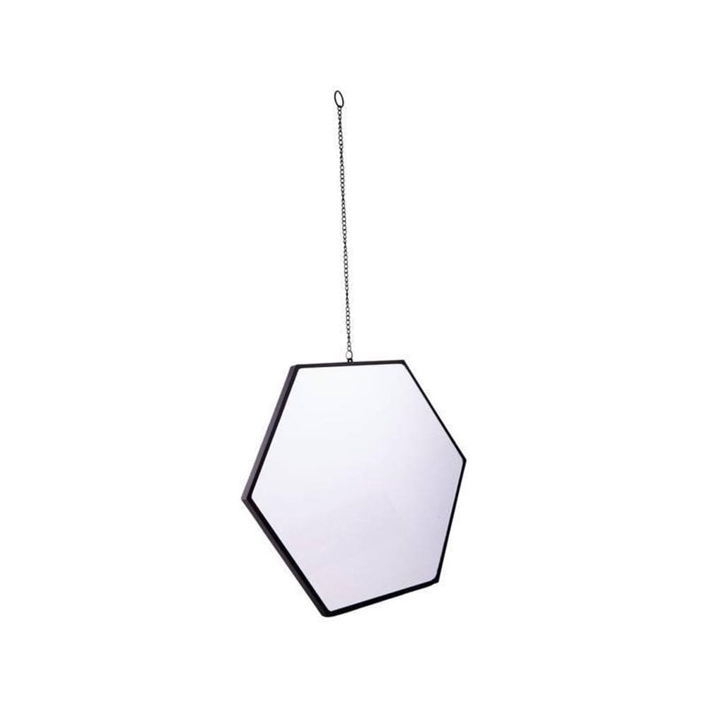 Espelho De Parede Preto 30Cm Formato Hexágono Médio
