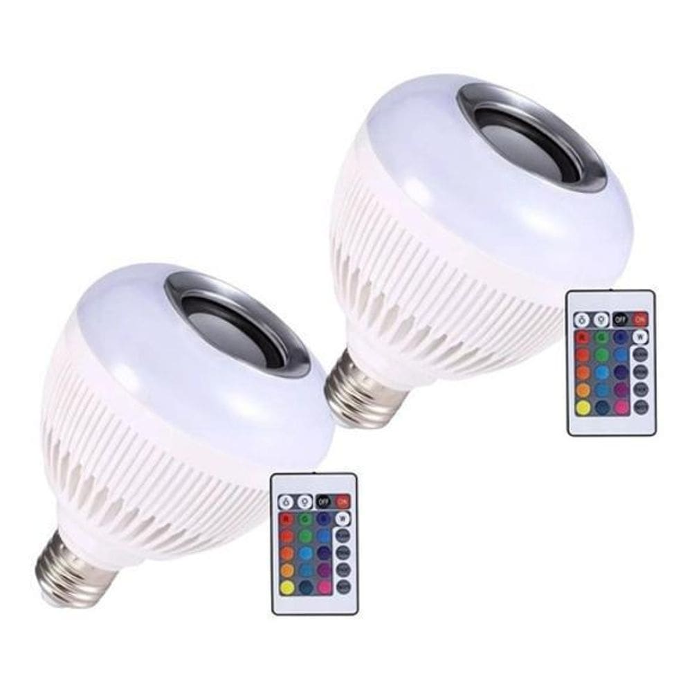 Kit 2 Lampadas Caixa De Som Bluetooth Led Controle Colorido