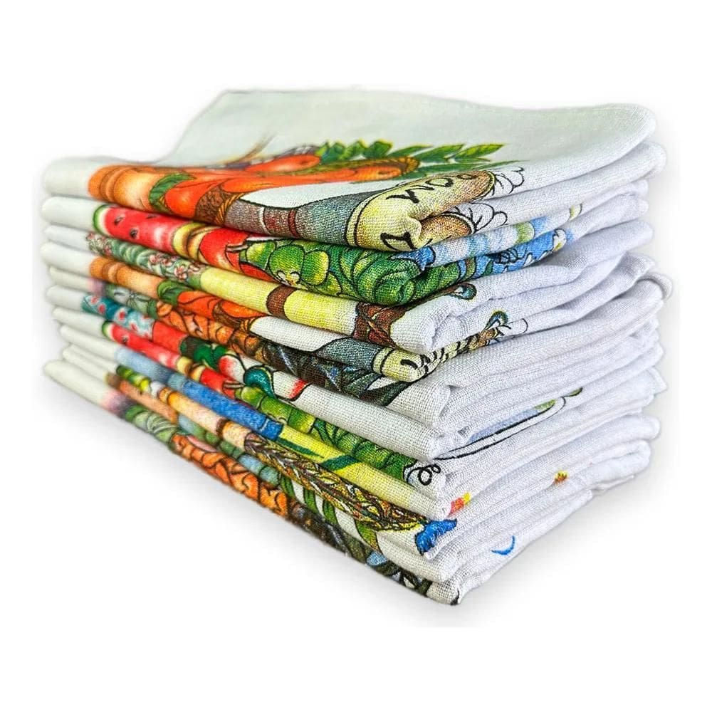 2X Pano De Prato Estampado Kit Com 10 Unidades