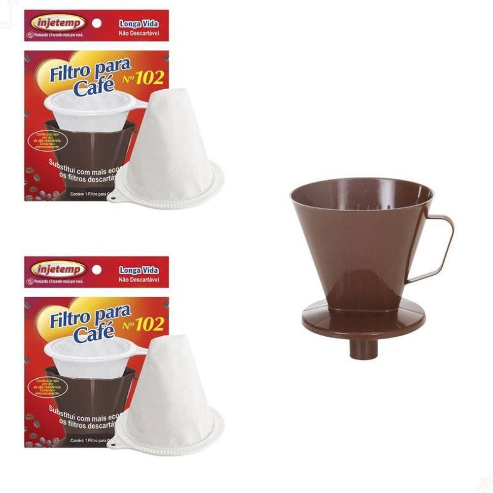2 Coador Filtro Café Injetemp 102 E Porta Filtro Com Funil