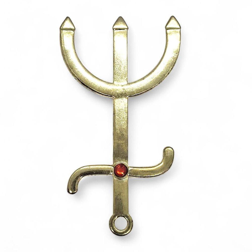 Kit 12 Tridentes PombaGira Dourado Metal Pedra Vermelha 10cm