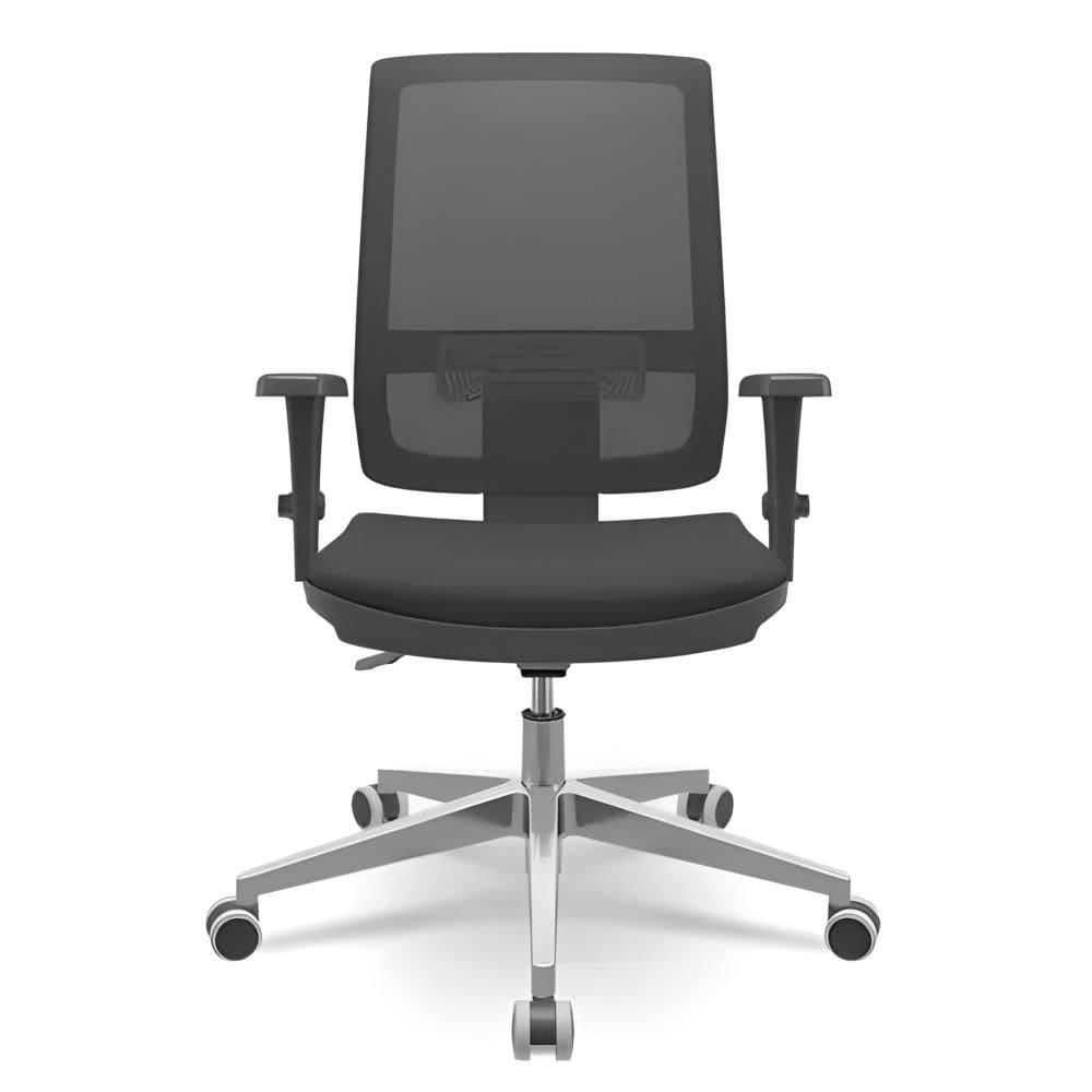 Cadeira Presidente Brizza Couro Preto Braço 3D Backplax Base Aluminio - Plaxmetal