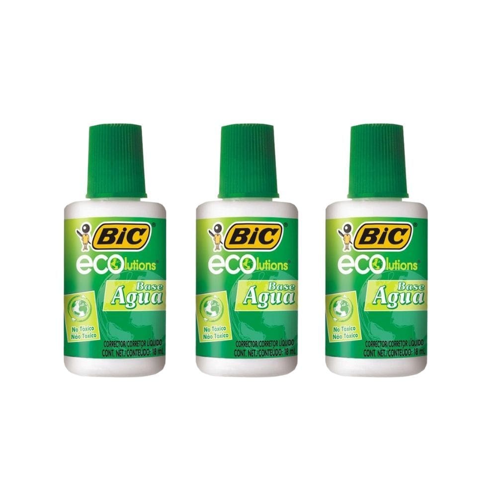 Kit 03 Corretivos Líquido Escolar ECOlutions 18ml À Base de Água BIC