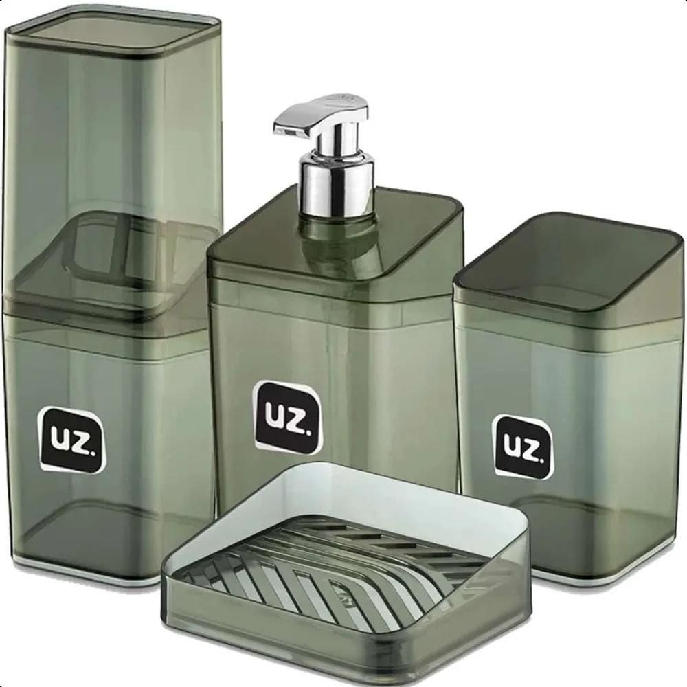 Kit Banheiro Lavabo Luxo Porta Sabonete Escova Preto Uz 4Pçs
