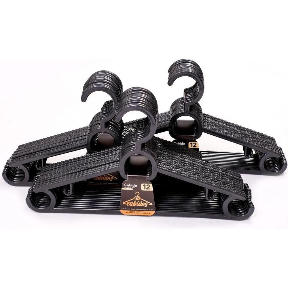 2X Cabide Aduto De Plastico Preto Kit Com 30 Cabides Top