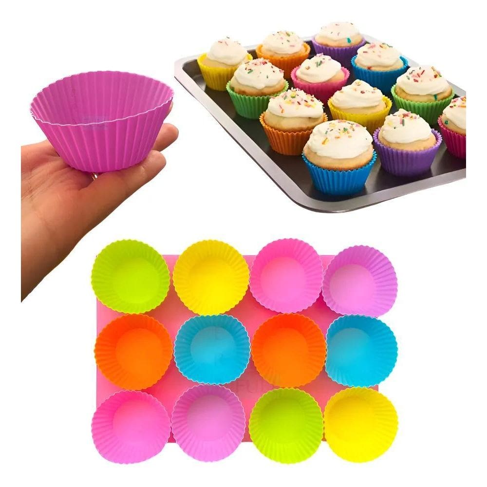 10X 12 Forminha Silicone Colorida Cupcake Muffin Air Fryer