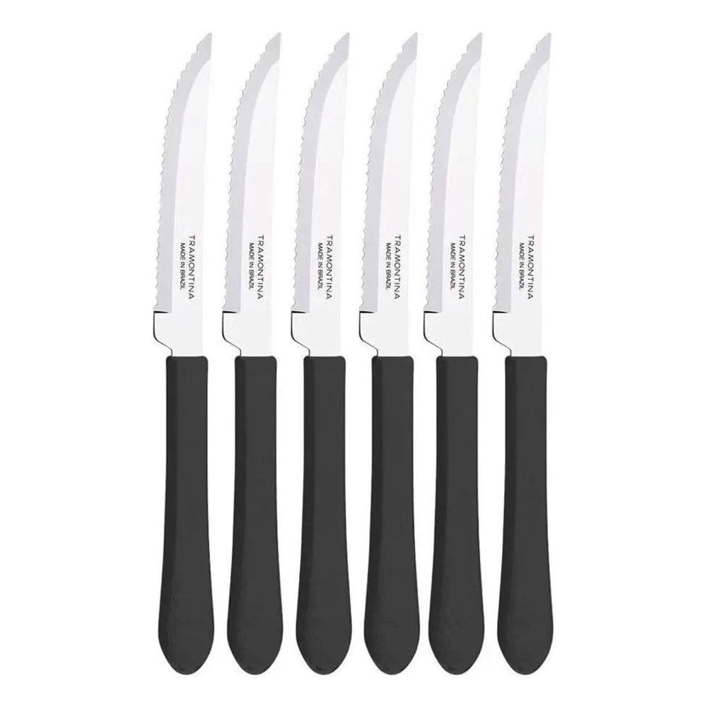 2X Conjunto De Facas Churrasco Leme Preto 6 Peças - Tramonti