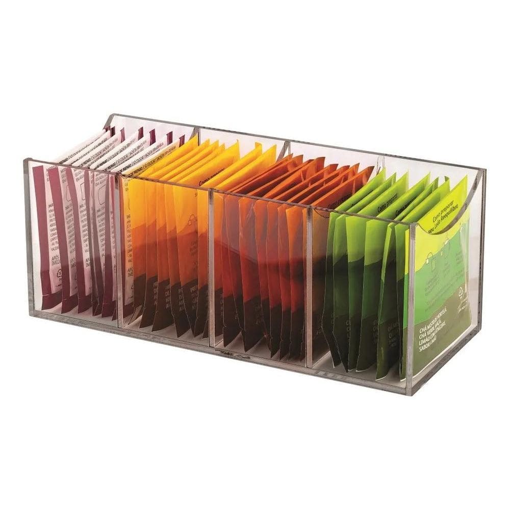 2X Caixa Porta Chá 4 Divisórias Sem Tampa Em Acrílico Acribo