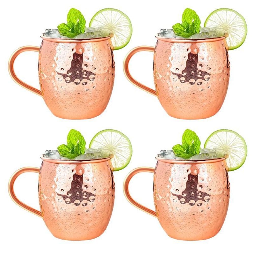 Kit 4Un Copo Caneca Inox Para Drink Moscow Mule 450Ml Rosê