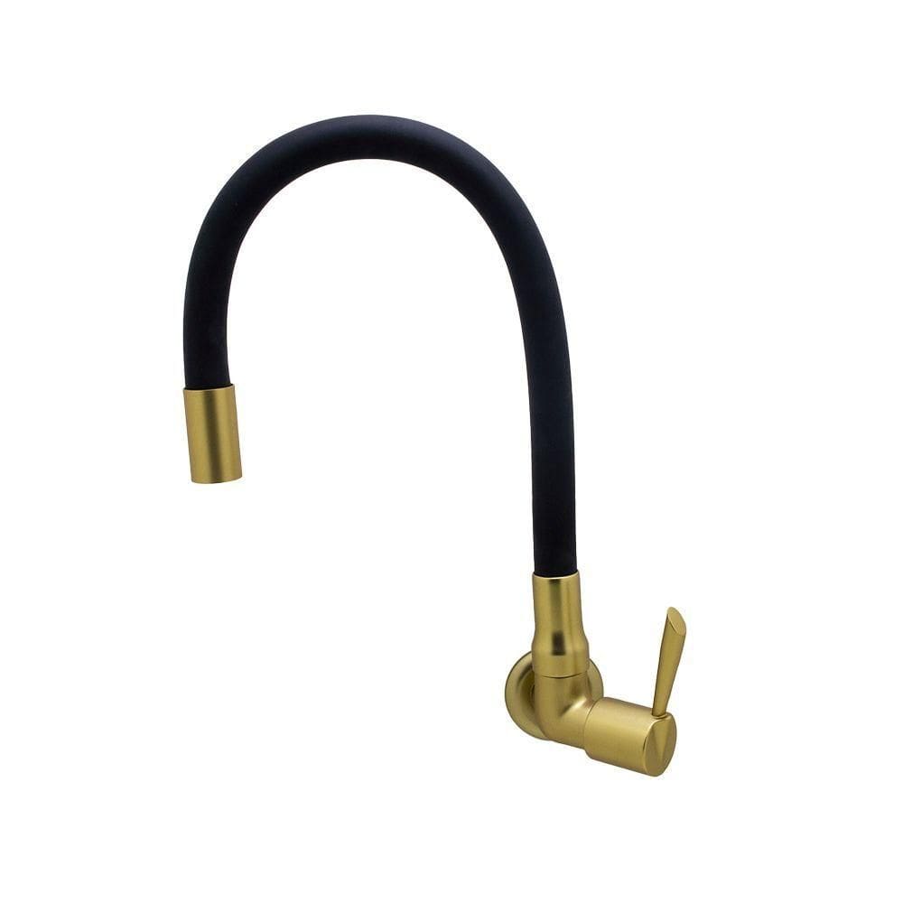 Torneira De Cozinha/banheiro Parede Flexível Preta E Dourada ¼ De Volta 3068 C61