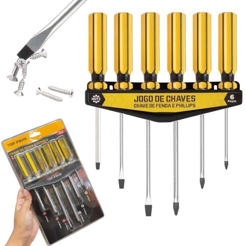 Kit Jogo De Chaves Fenda Philips Estrela 6 Peças Imantada Ponta Magnetica Suporte Organizador