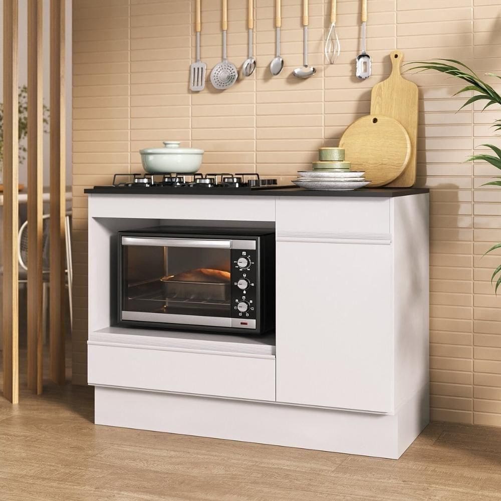 Balcão Cozinha Para Cooktop+Forno 105cm 1 Porta 1 Gaveta C/Rodapé Veneza Multimóveis Mp2295 - Branco
