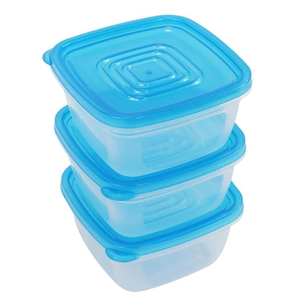 Conjunto Colorido De 3 Potes Plásticos Com Tampa Para Armazenamento Prático De Alimentos