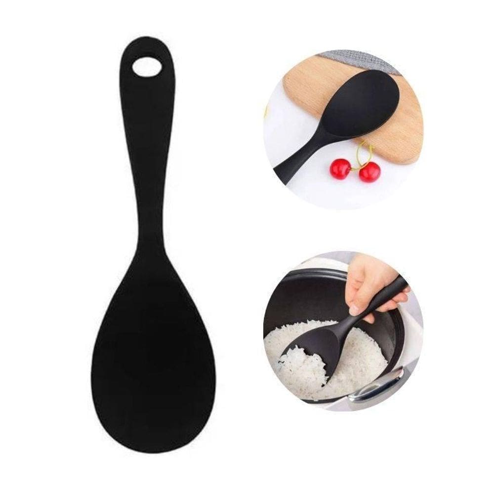 Colher Preta De Cabo Curto De Silicone Flexível Livre De Bpa