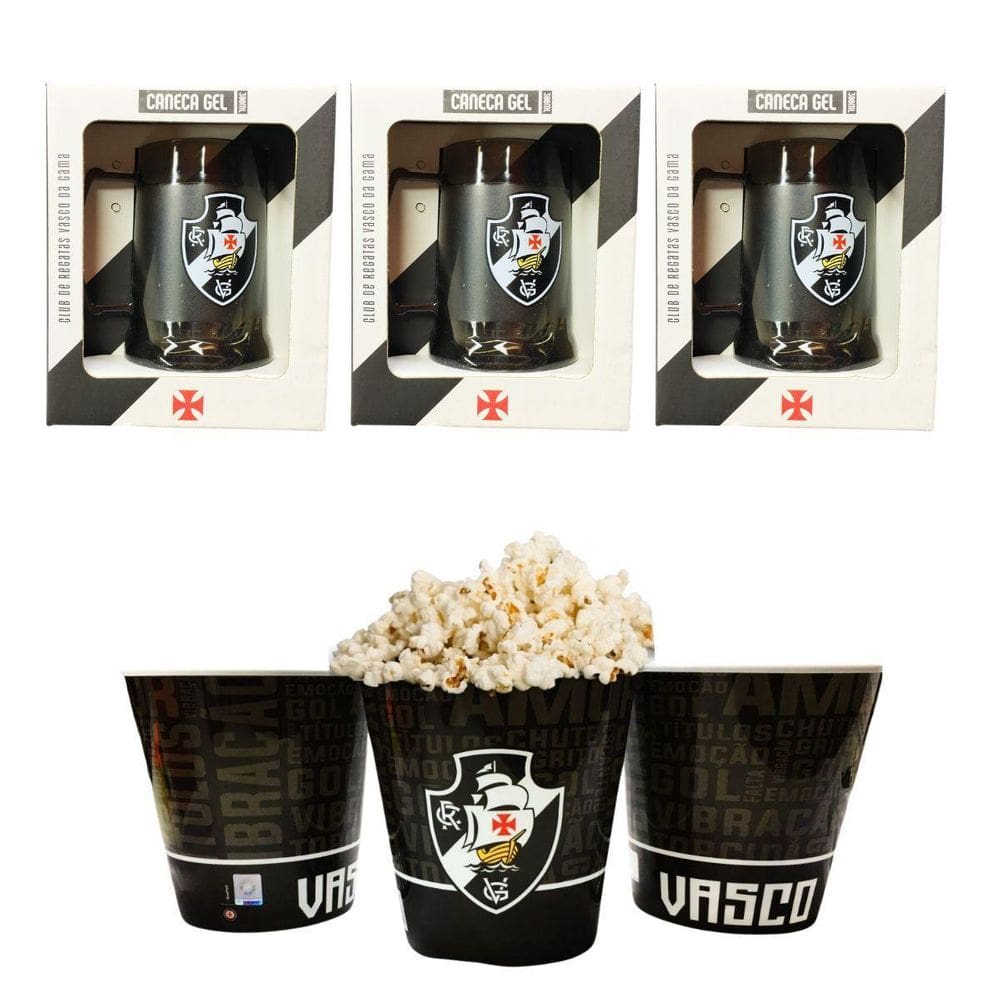 Kit 3 Caneca Copo Gel 300Ml Isolante Térmico + Balde Pipoca