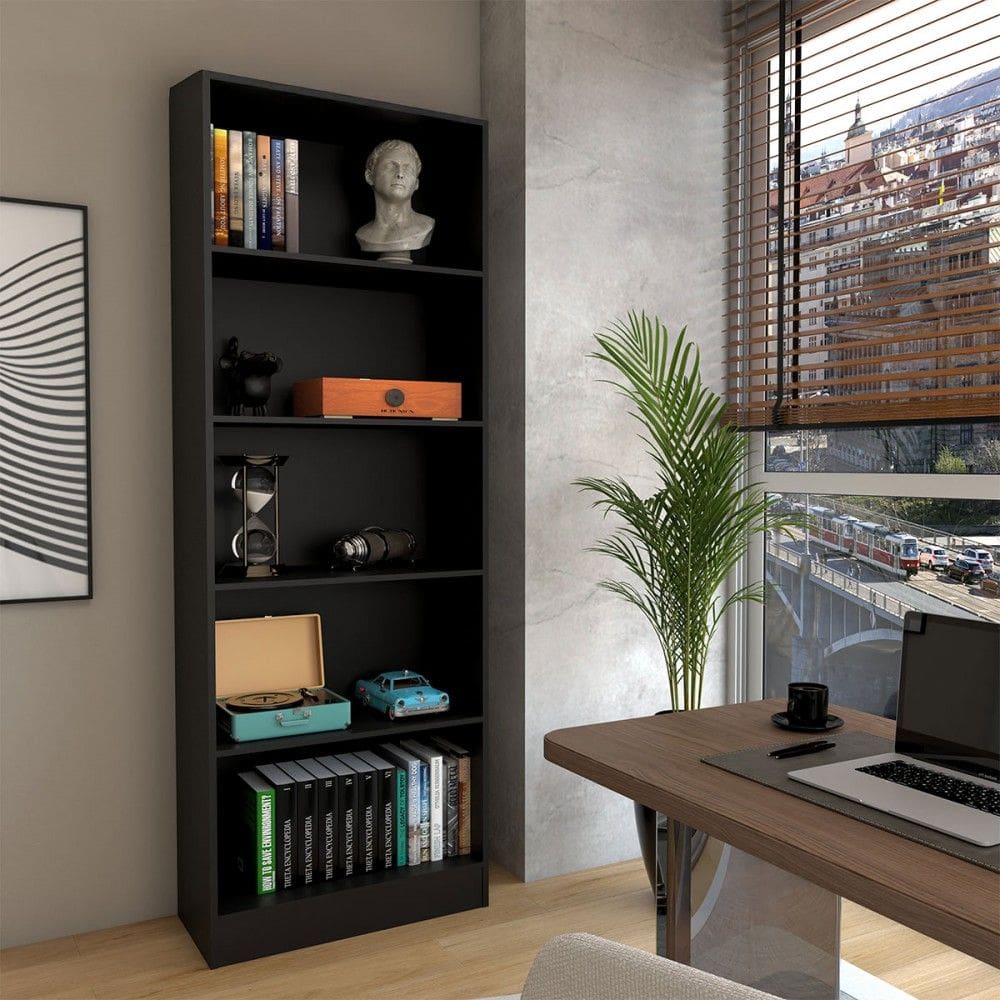 Estante para Livros Alexa 4 Prateleiras Preto - Panorama Móveis