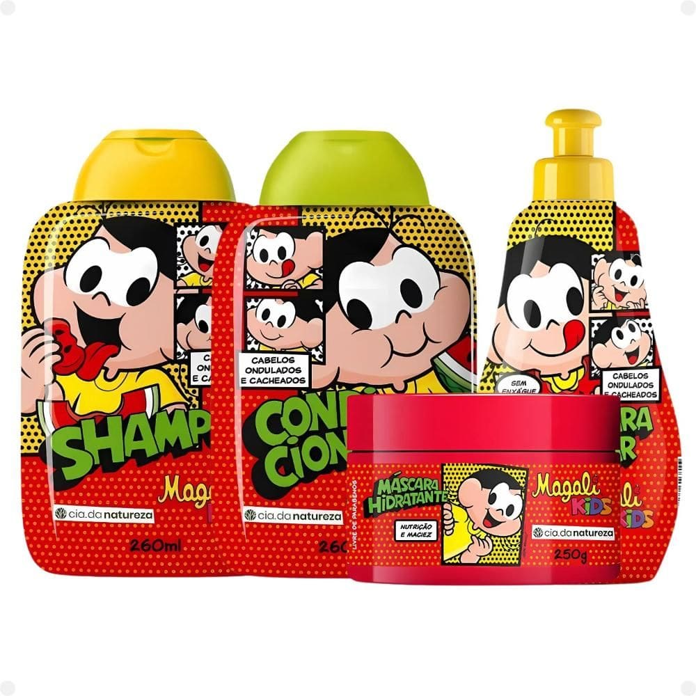 Kit Cia da Natureza Magali Kids Cabelos Ondulados e Cacheados: Shampoo, Condicionador, Máscara e Creme Para Pentear