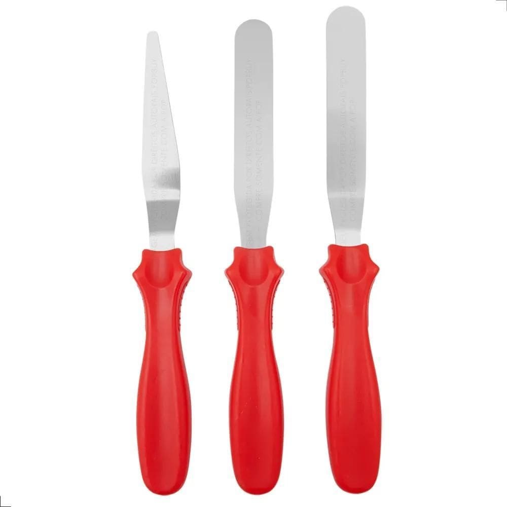 Kit 3 Espátulas Inox Confeiteiro - Ganachear Confeitar Bolo