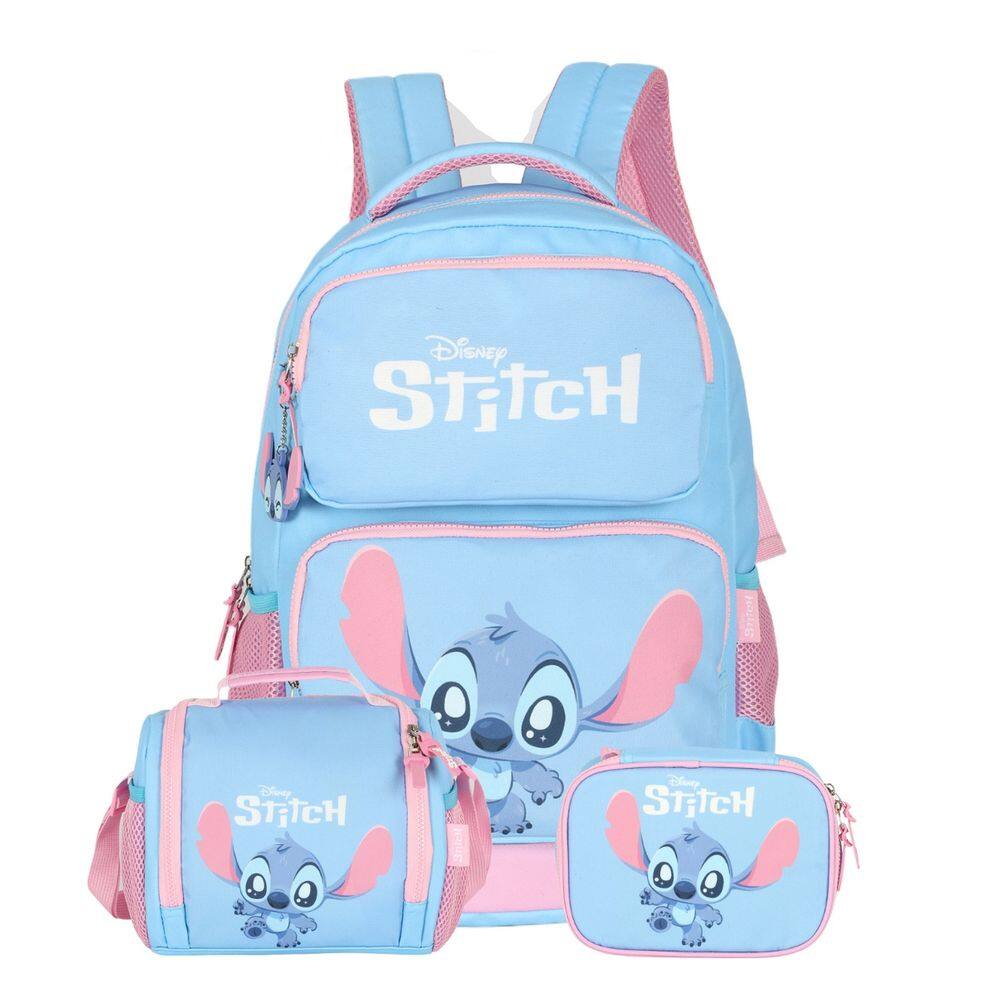 Mochila Escolar de Costas Stitch Disney Lancheira Estojo Box