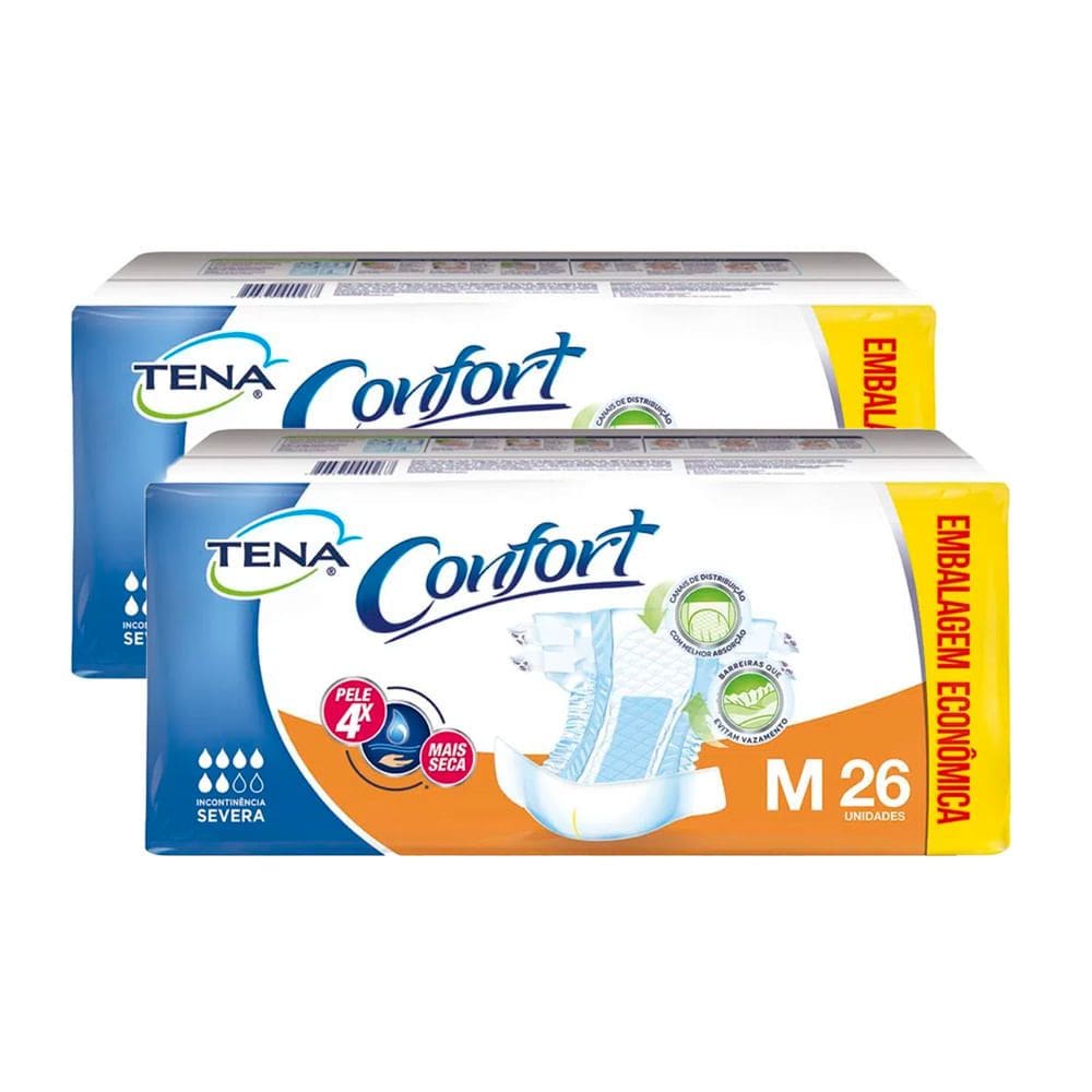Kit 2 Fralda Geriátrica Tena Confort M 26 Unidades Embalagem Econômica