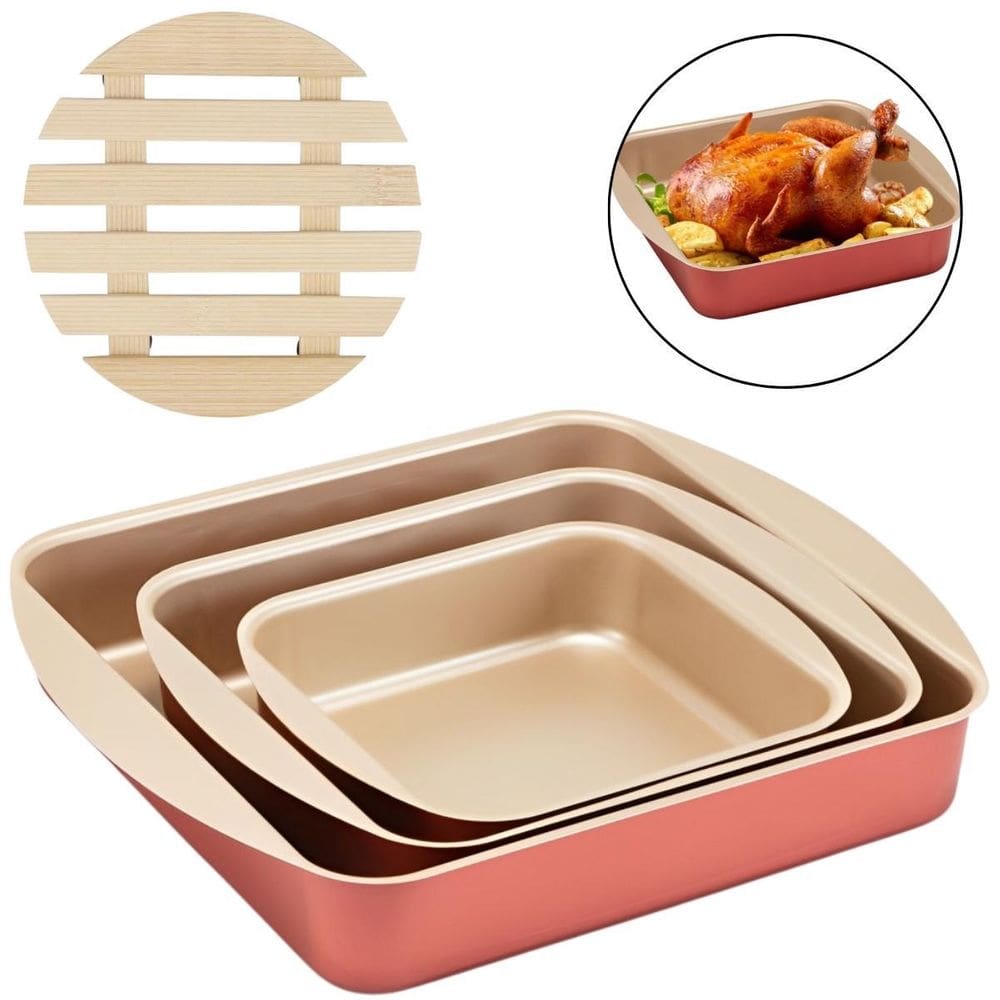 Jogo Forma Quadrada 03 Peças Antiaderentes + Descanso Panela