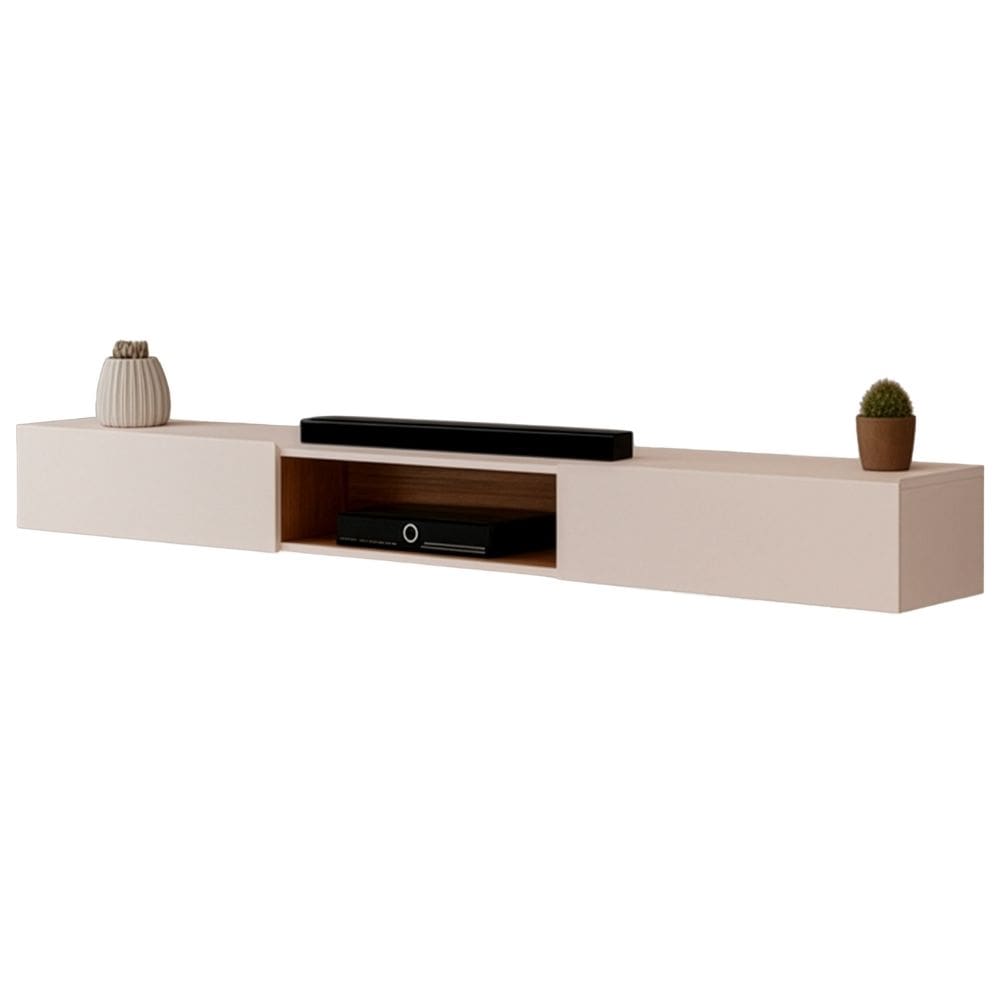 Rack Suspenso para Painel ou TV até 75 Polegadas 2,10m 2 Portas com Nicho Montreal Off White