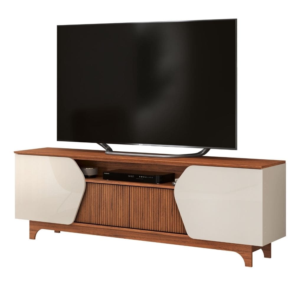 Rack Bancada Para TV Até 75 Polegadas 1,83m 4 Portas Frisado Heloisa Off White/Madeirado
