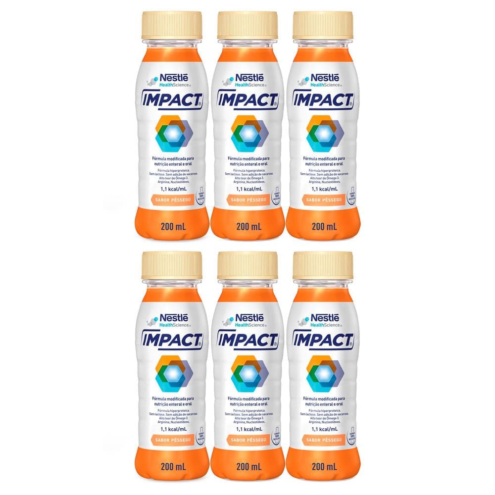 Kit 6 Impact Nutrição Enteral e Oral Pêssego 200ml